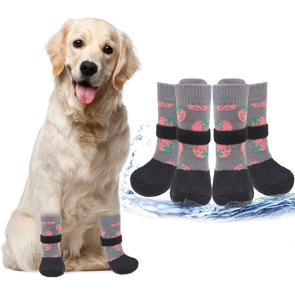 NWT Dog Socks Non Slip Shoes Paw Protector Strawberry Indoor Outdoor Size L